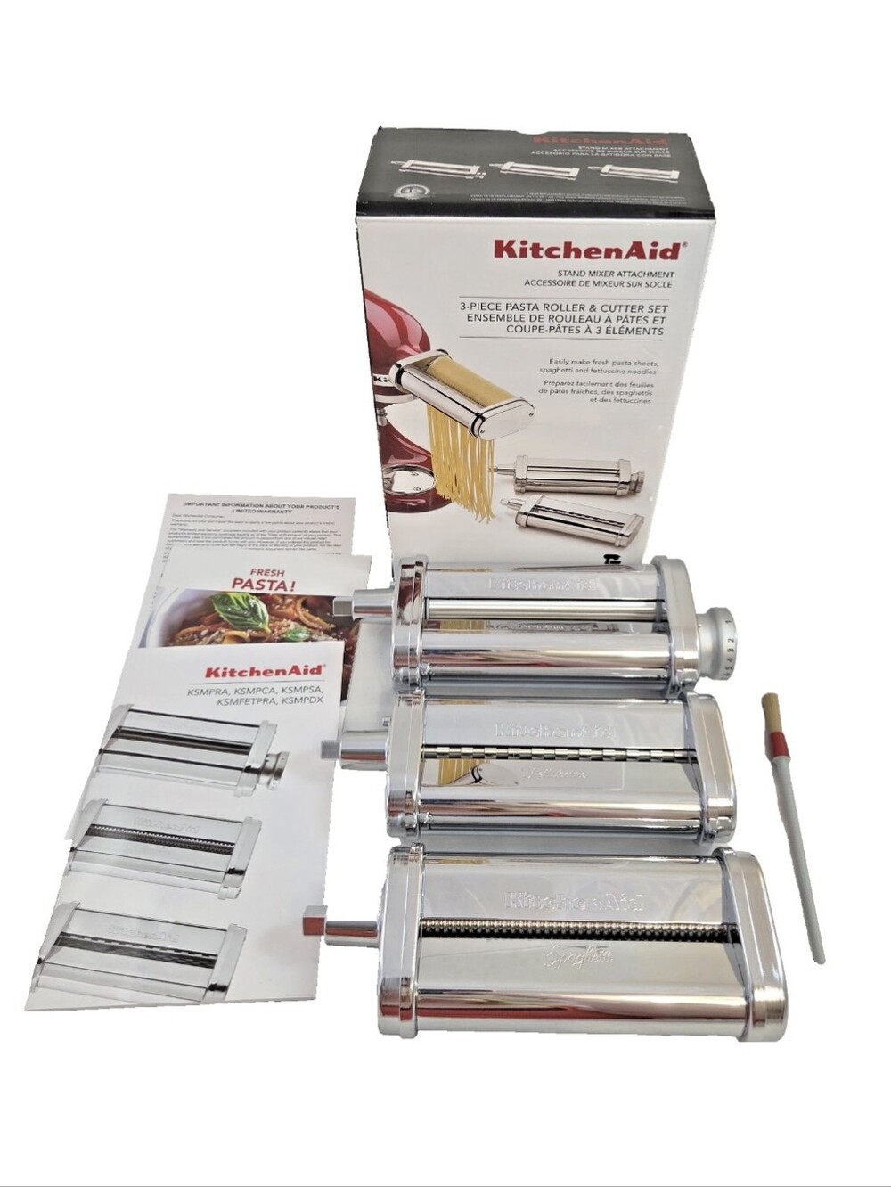 KitchenAid 3-PC Pasta Roller & Cutter Set Stand Mixer Attachment KSMPRA - Picture 2 of 13